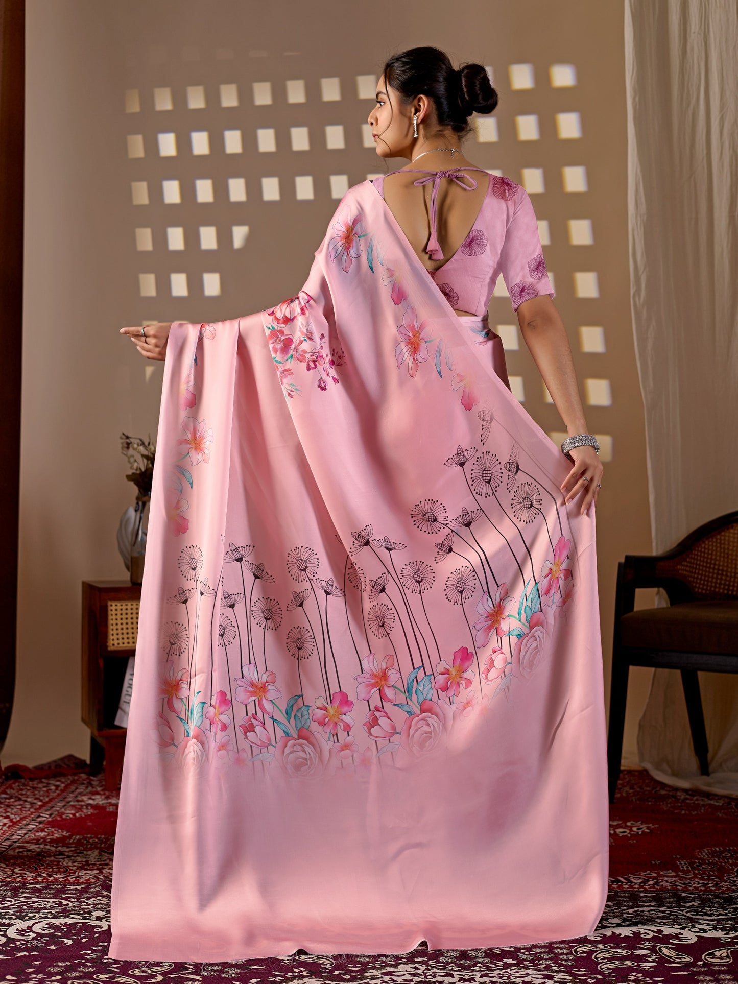 Elegant soft satin georgette saree featuring beautiful floral digital print saree