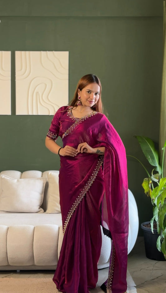 Space Silk Saree with Elegant Zarkan Diamond Work