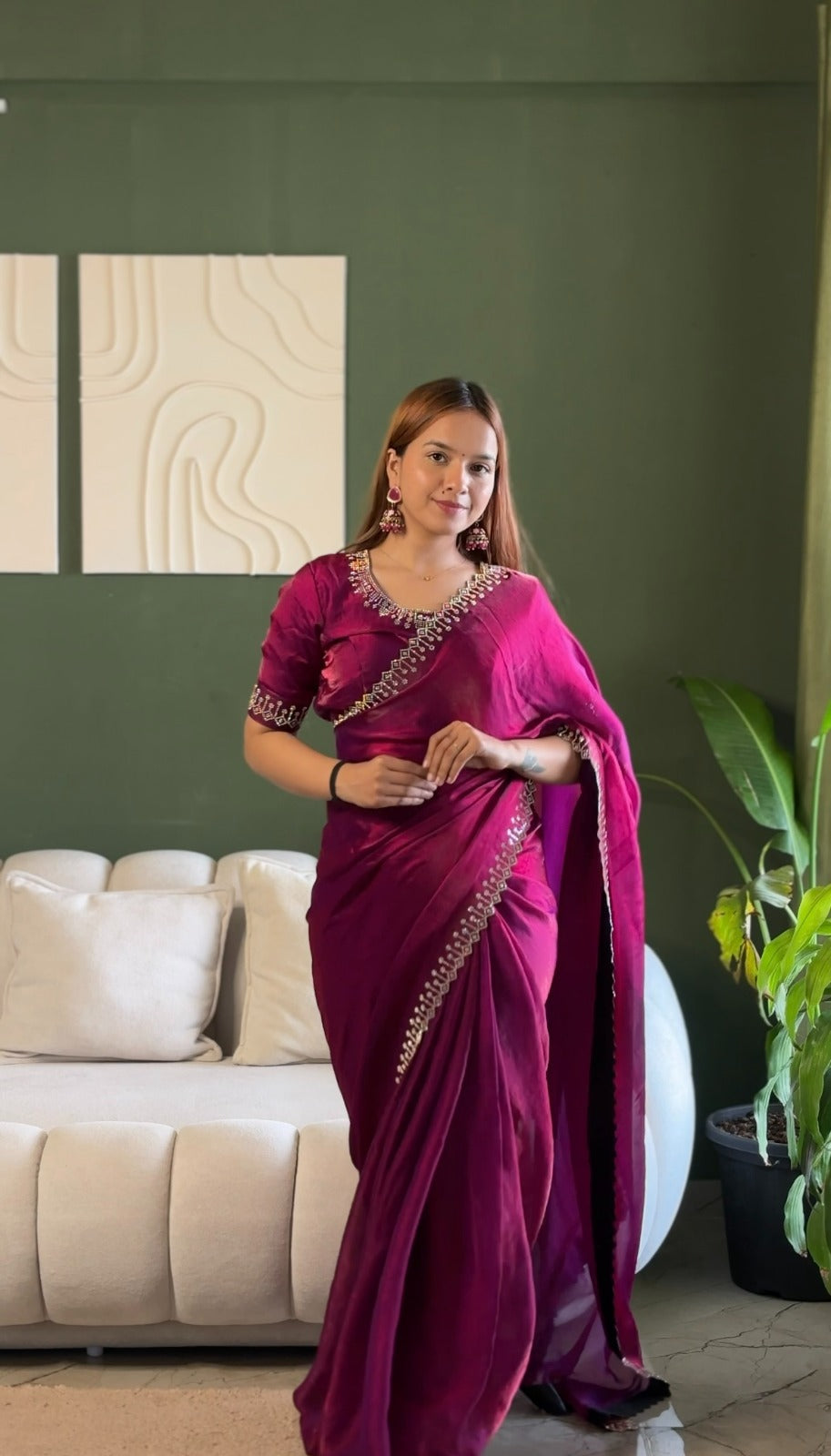 Space Silk Saree with Elegant Zarkan Diamond Work