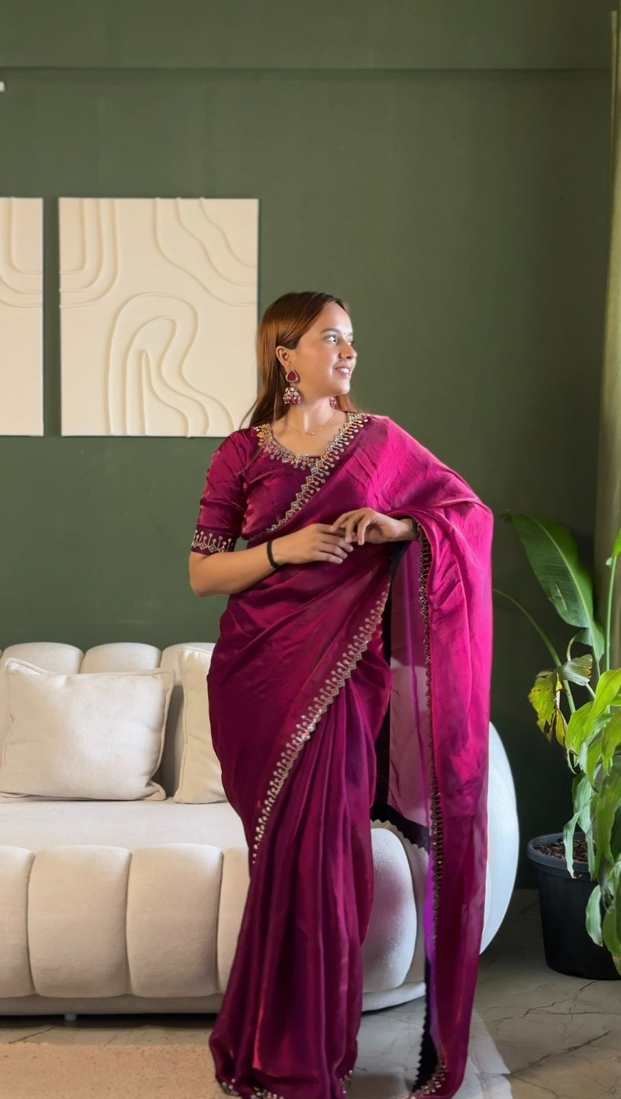 Space Silk Saree with Elegant Zarkan Diamond Work