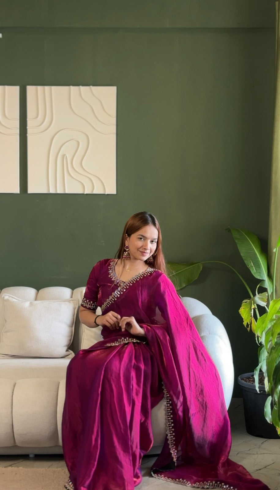 Space Silk Saree with Elegant Zarkan Diamond Work