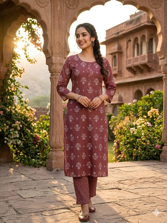 Pure Cotton 60-60 Jaipuri  print kurti