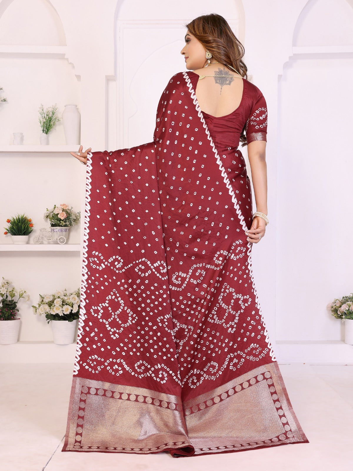 ☘️Too Pretty And Beautiful Original Bandhej Premium Silk Hand Dyed Saree For Lagadi Patta Boutique Series ☘️