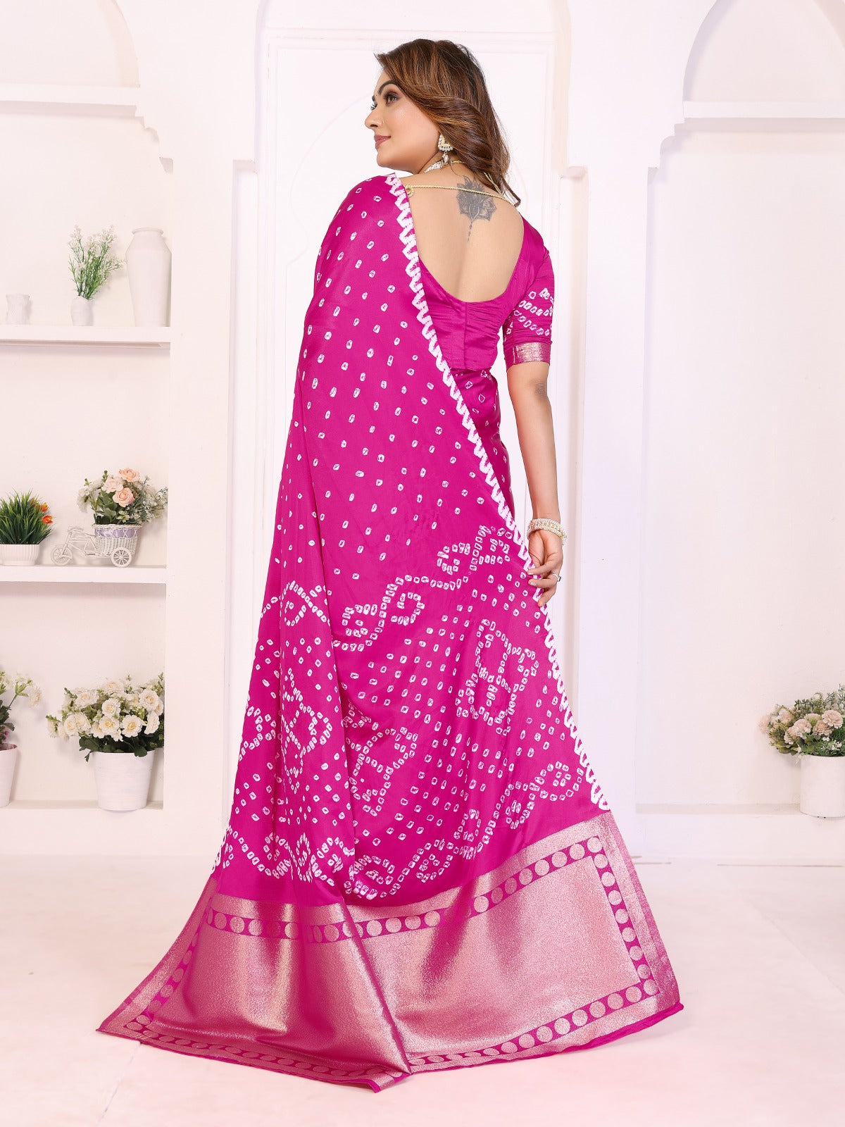 ☘️Too Pretty And Beautiful Original Bandhej Premium Silk Hand Dyed Saree For Lagadi Patta Boutique Series ☘️