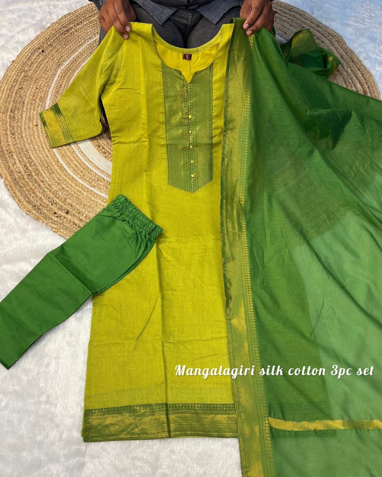 Elegant Kanchi Cotton Fabric Calf Length Straight Kurta Set