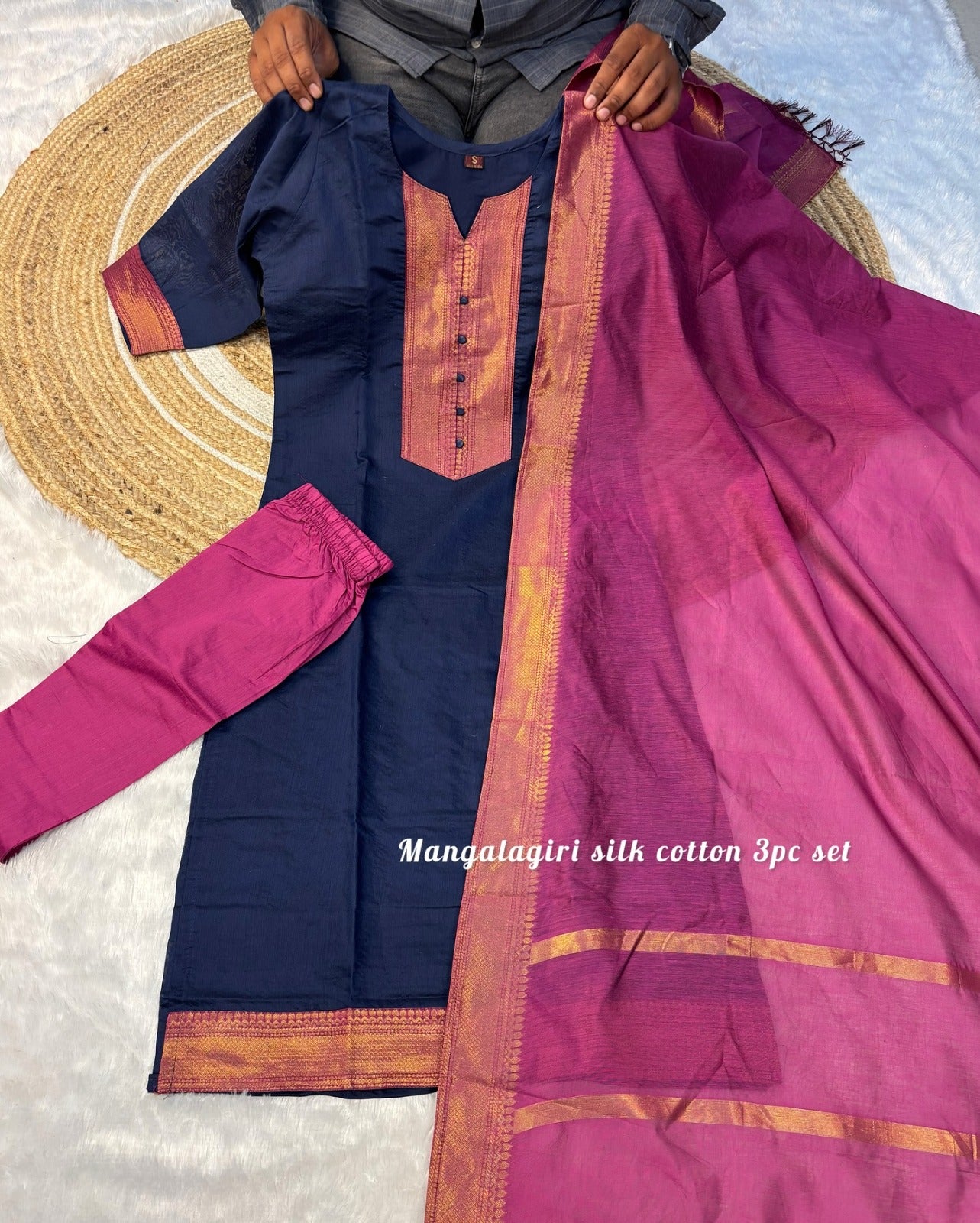 Elegant Kanchi Cotton Fabric Calf Length Straight Kurta Set