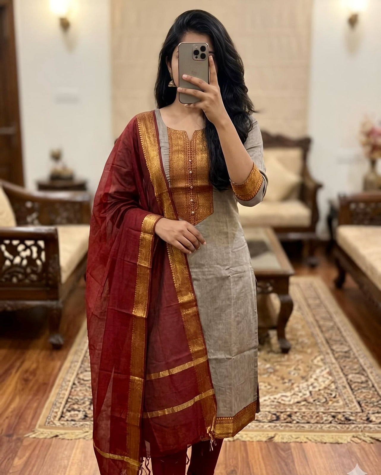 Elegant Kanchi Cotton Fabric Calf Length Straight Kurta Set