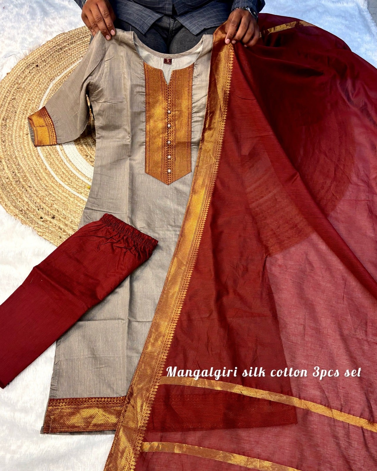 Elegant Kanchi Cotton Fabric Calf Length Straight Kurta Set