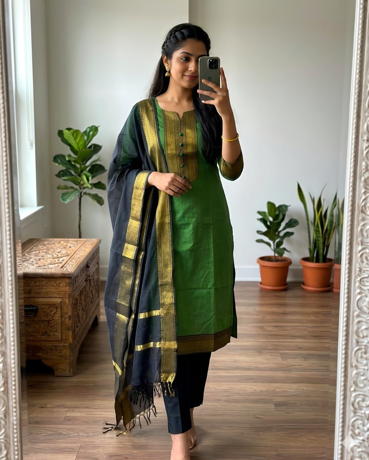 Elegant Kanchi Cotton Fabric Calf Length Straight Kurta Set