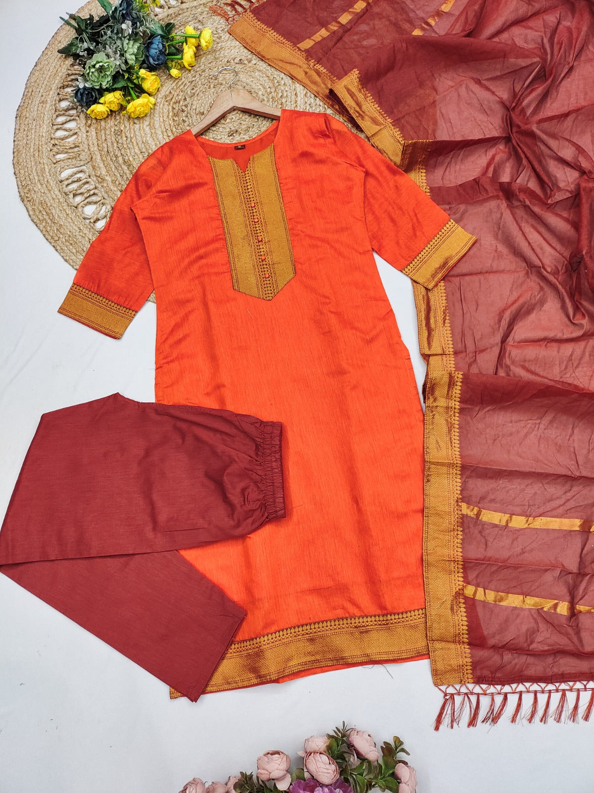 Elegant Kanchi Cotton Fabric Calf Length Straight Kurta Set