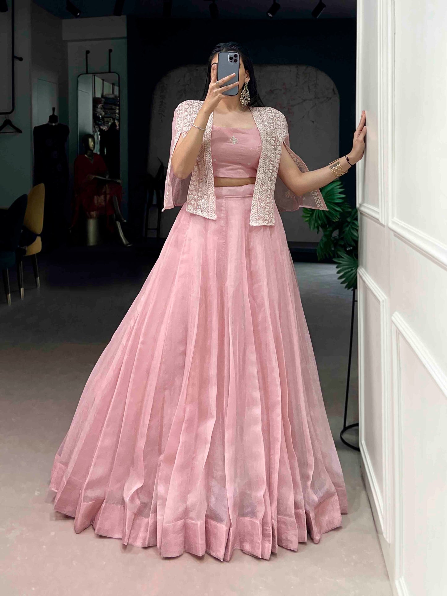 Crafted in soft Allnen crush fabric and detailed with sequins & thread embroidery, this lehenga is all about effortless elegance and festive charm. 🌸