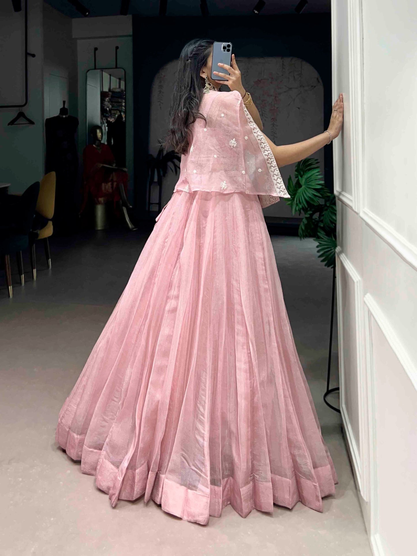 Crafted in soft Allnen crush fabric and detailed with sequins & thread embroidery, this lehenga is all about effortless elegance and festive charm. 🌸