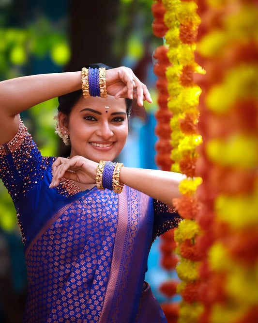 Silk Saree from the this store is adorned with beautiful Zari work in form of traditional motifs.
