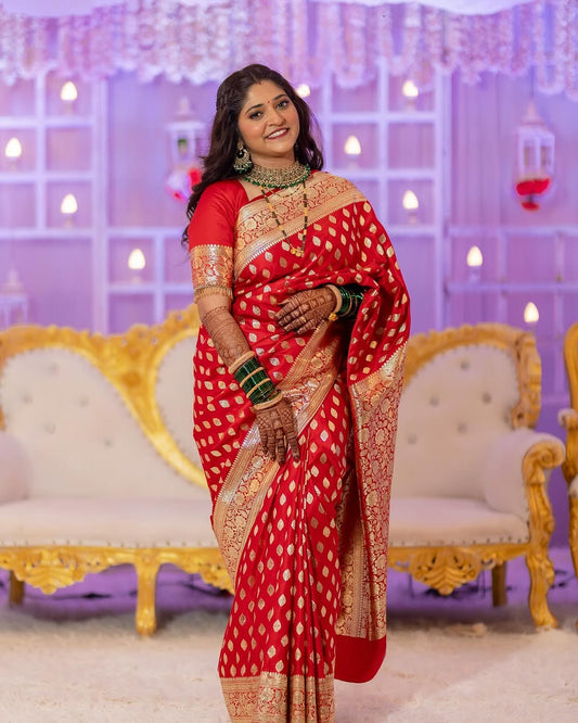 Silk Saree from the this store is adorned with beautiful Zari work in form of traditional motifs.