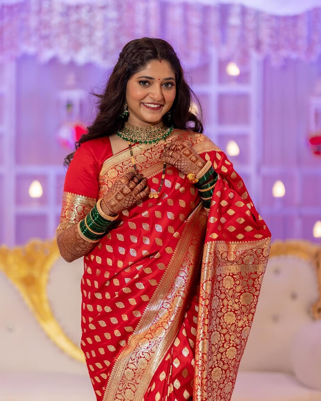 Silk Saree from the this store is adorned with beautiful Zari work in form of traditional motifs.
