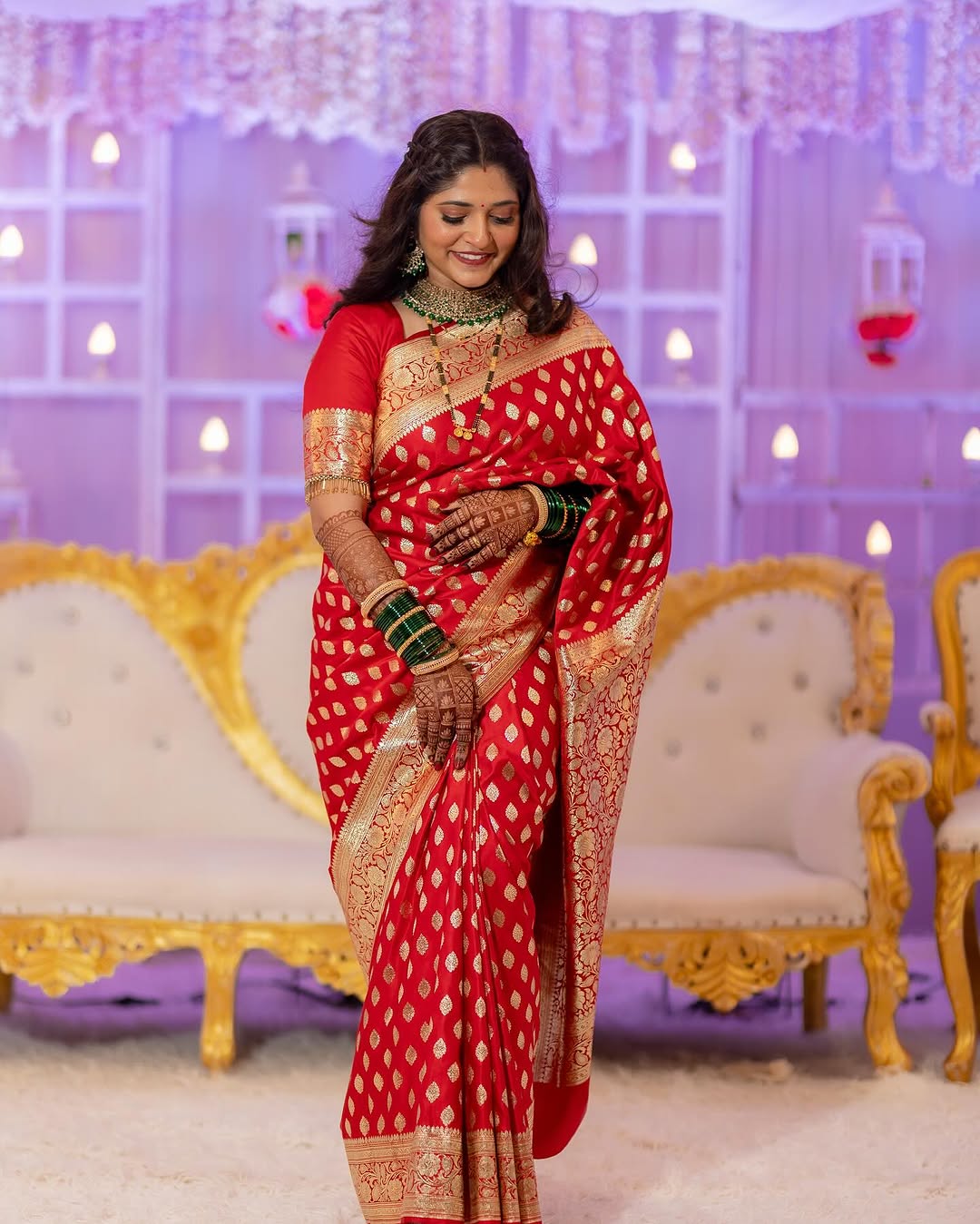 Silk Saree from the this store is adorned with beautiful Zari work in form of traditional motifs.