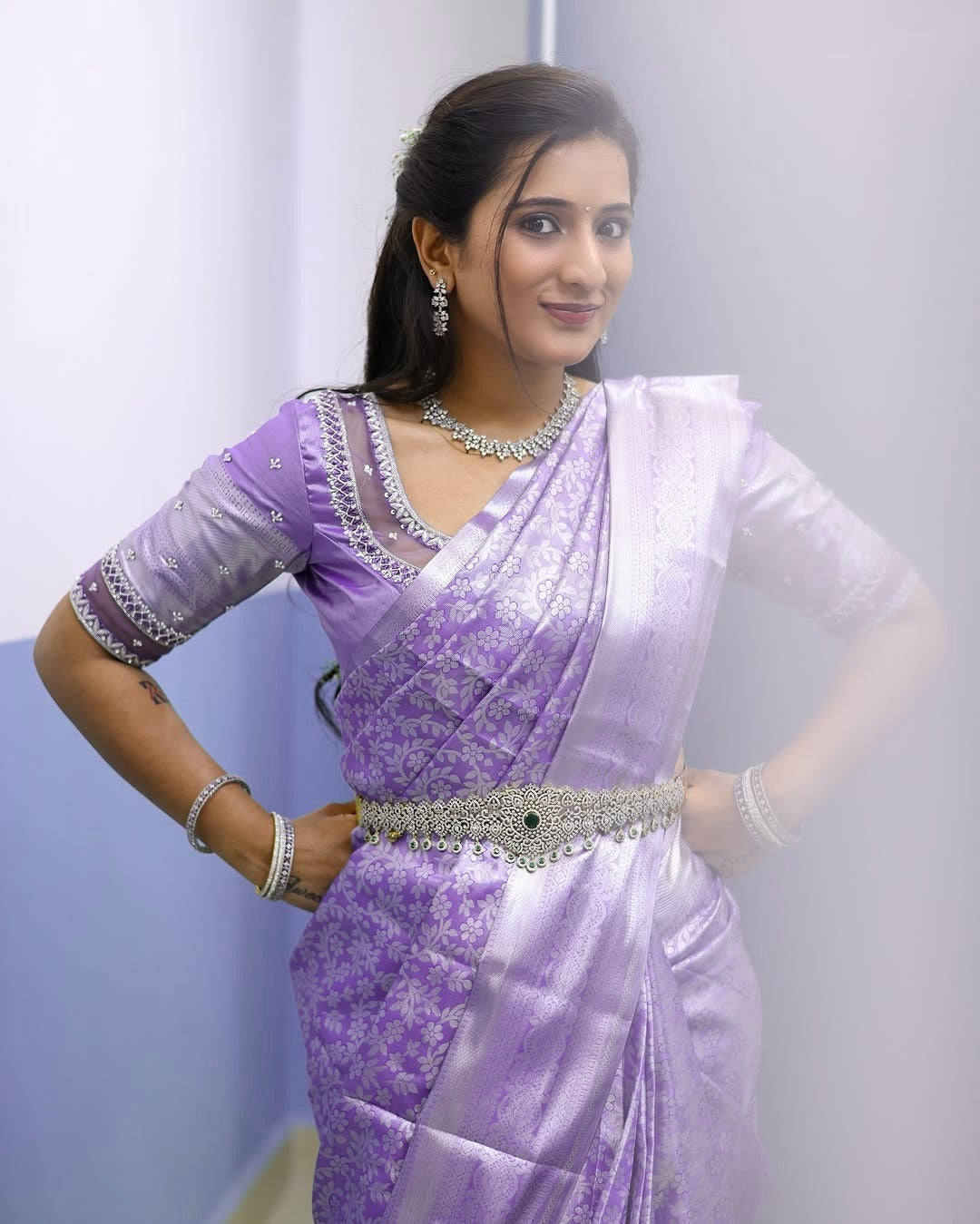 Silk Saree from the this store is adorned with beautiful Zari work in form of traditional motifs