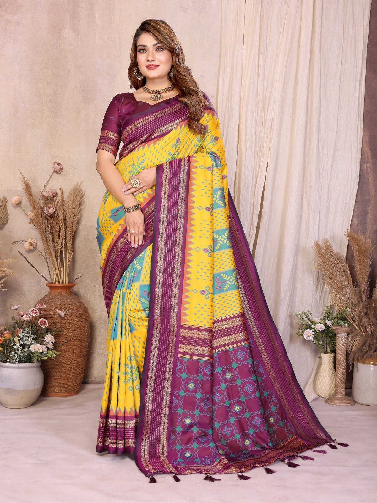 ✨ Soft Silk Ikkat Weaving Saree with Rich Zari Border ✨