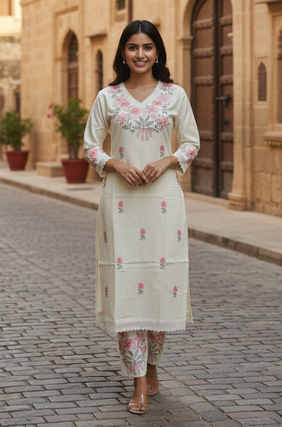 Launching designer embodiary Kurti paried with Ankle length Pant Giving perfect outfit and deliberate choice about your look..👑👑