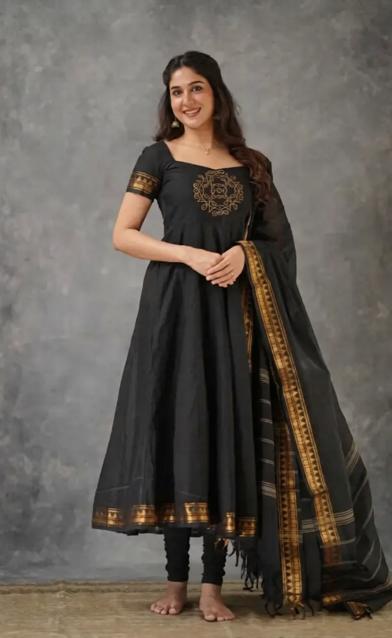Introducing New Trendy Embroidery Kanchi Cotton Fabric Gown With Dupatta (2 Piece)