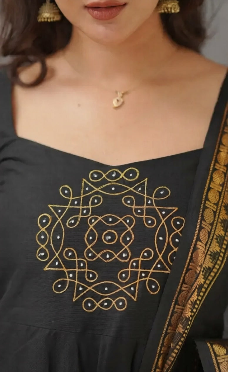 Introducing New Trendy Embroidery Kanchi Cotton Fabric Gown With Dupatta (2 Piece)