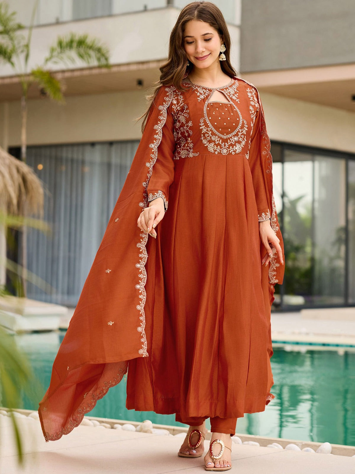 Elegant Vichitra Fabric Calf Length Straight Kurta Set