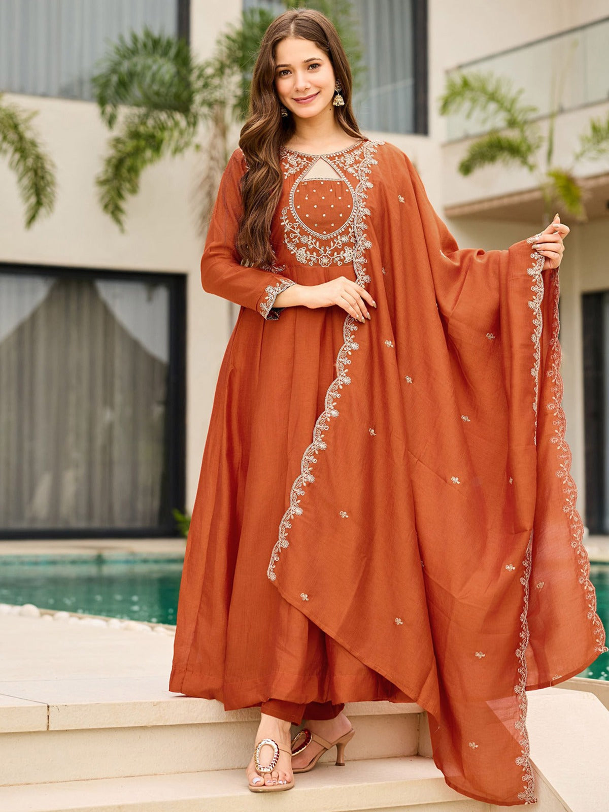 Elegant Vichitra Fabric Calf Length Straight Kurta Set