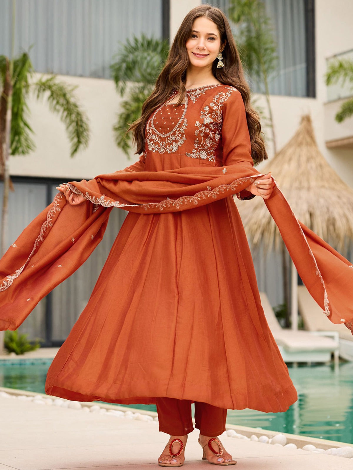 Elegant Vichitra Fabric Calf Length Straight Kurta Set