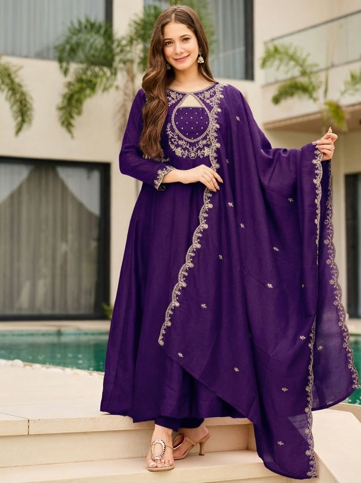 Elegant Vichitra Fabric Calf Length Straight Kurta Set