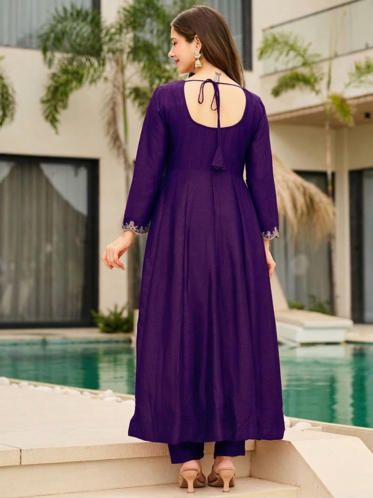 Elegant Vichitra Fabric Calf Length Straight Kurta Set