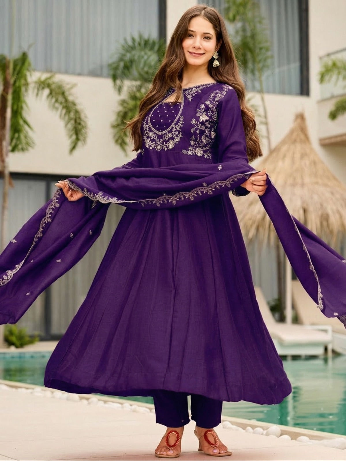 Elegant Vichitra Fabric Calf Length Straight Kurta Set