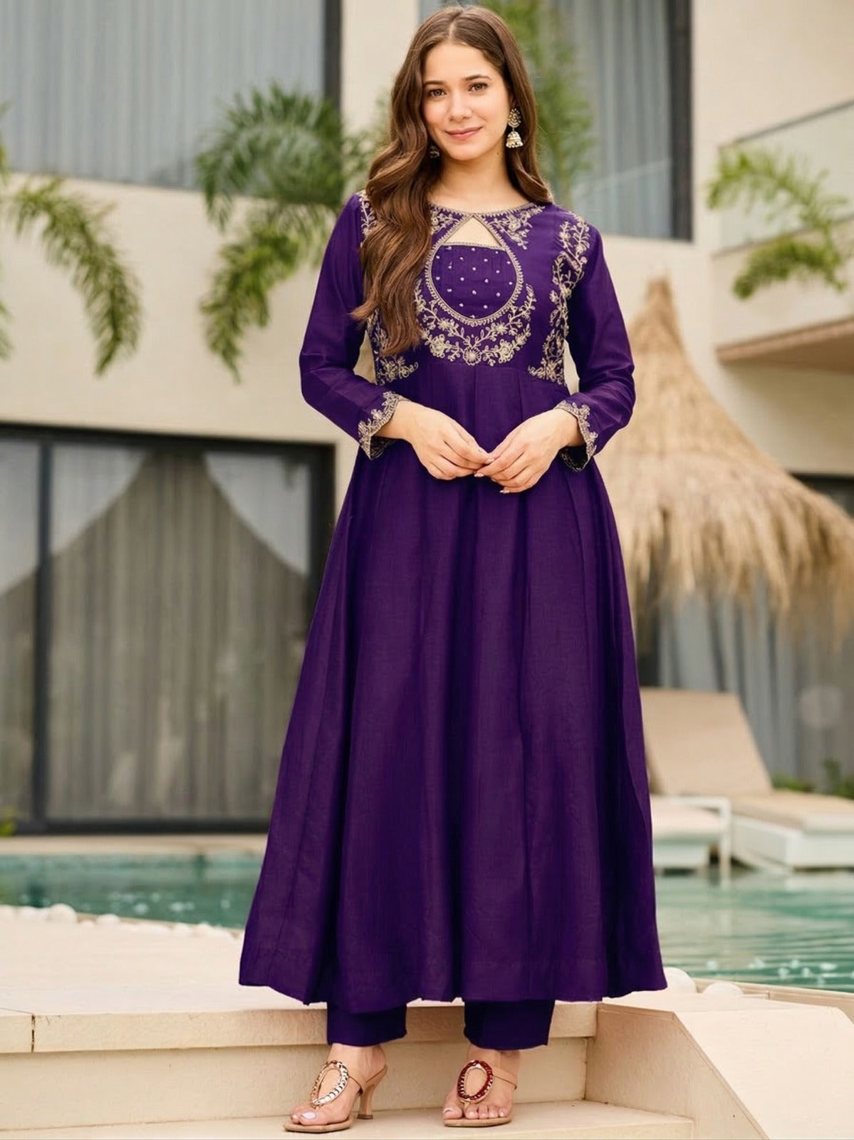 Elegant Vichitra Fabric Calf Length Straight Kurta Set