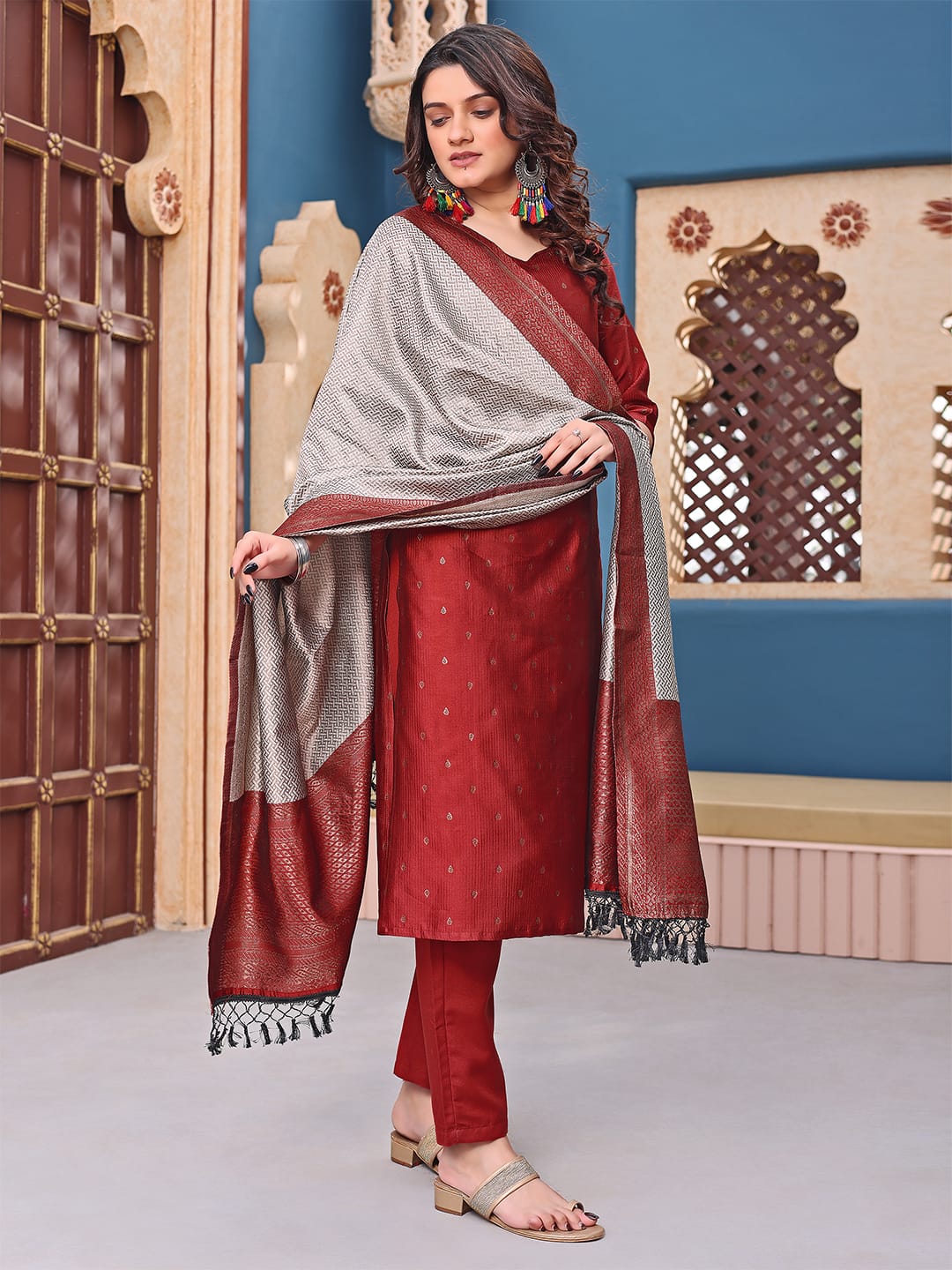 Jacquard Silk Maroon Mannat Kurta Set🛒🛍️
