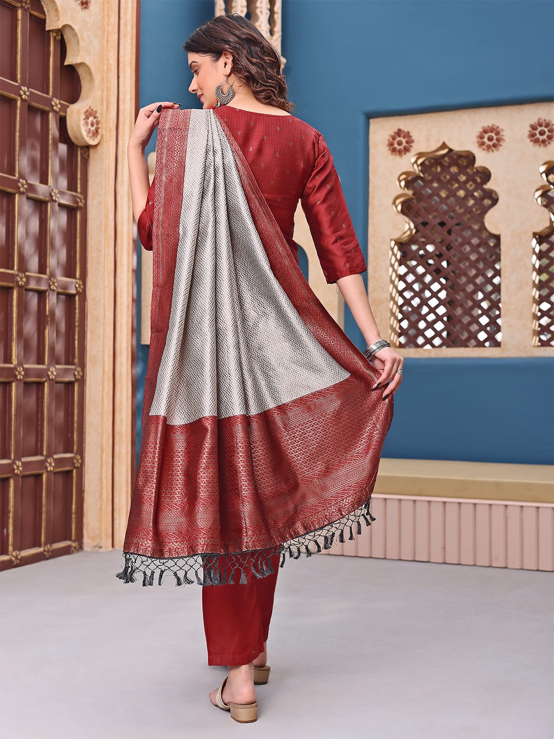 Jacquard Silk Maroon Mannat Kurta Set🛒🛍️