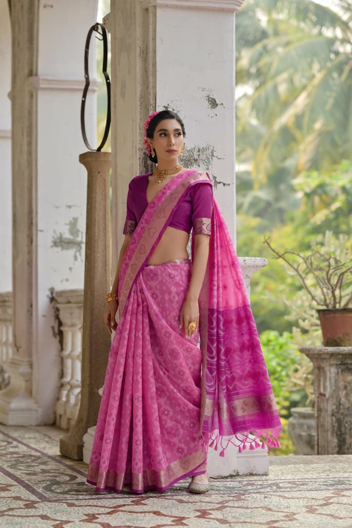 Soft Desi Raw Silk saree with pochampali ikkat concept Weaving saree