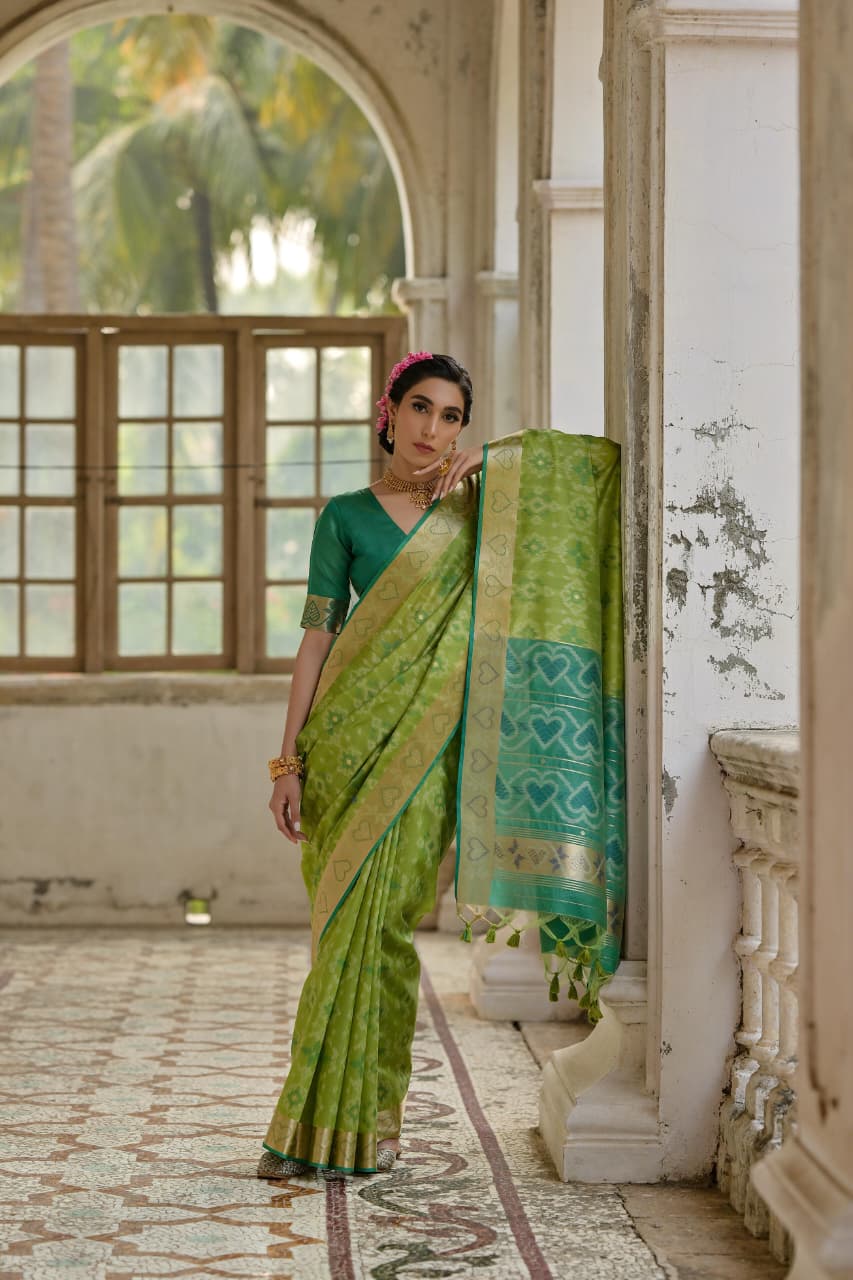 Soft Desi Raw Silk saree with pochampali ikkat concept Weaving saree