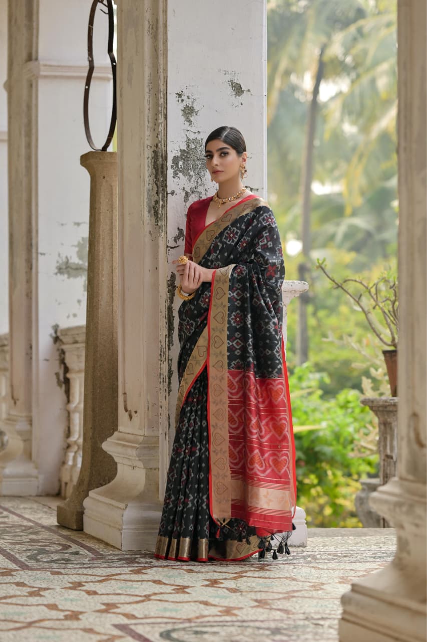 Soft Desi Raw Silk saree with pochampali ikkat concept Weaving saree
