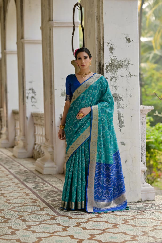 Soft Desi Raw Silk saree with pochampali ikkat concept Weaving saree