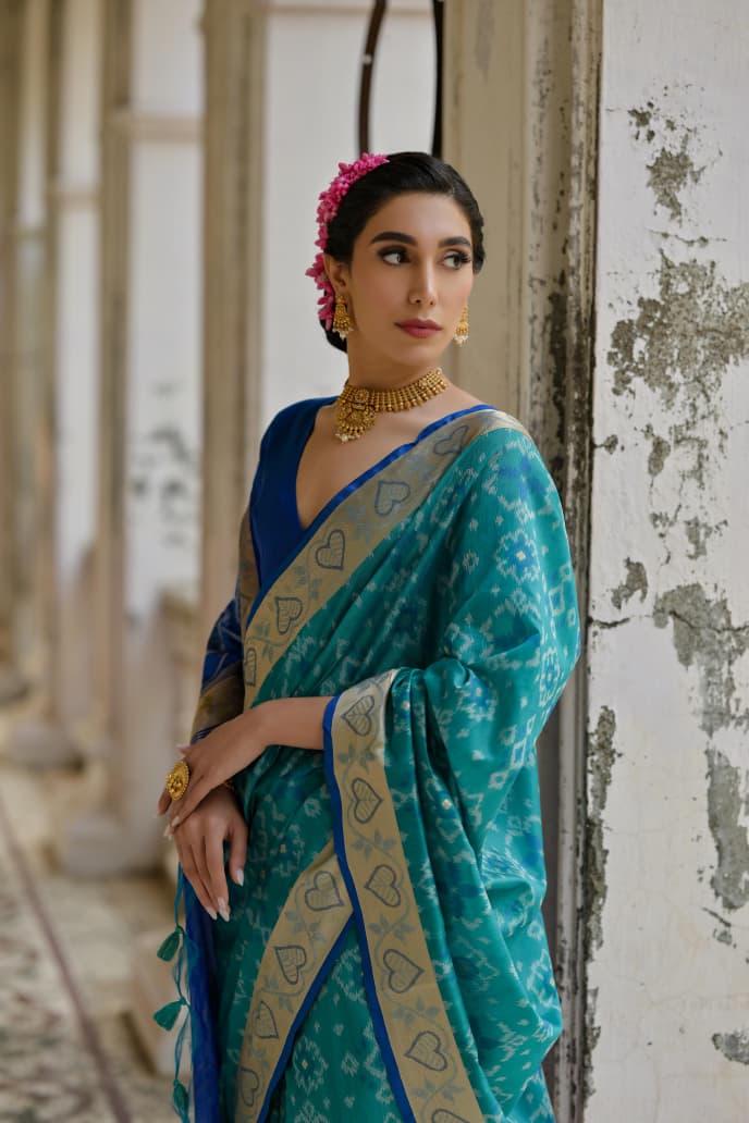 Soft Desi Raw Silk saree with pochampali ikkat concept Weaving saree