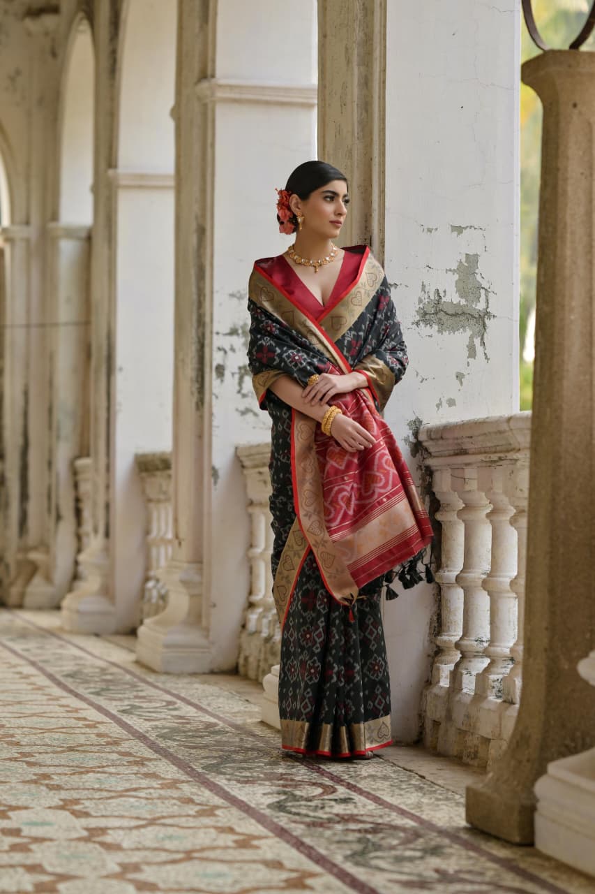 Soft Desi Raw Silk saree with pochampali ikkat concept Weaving saree