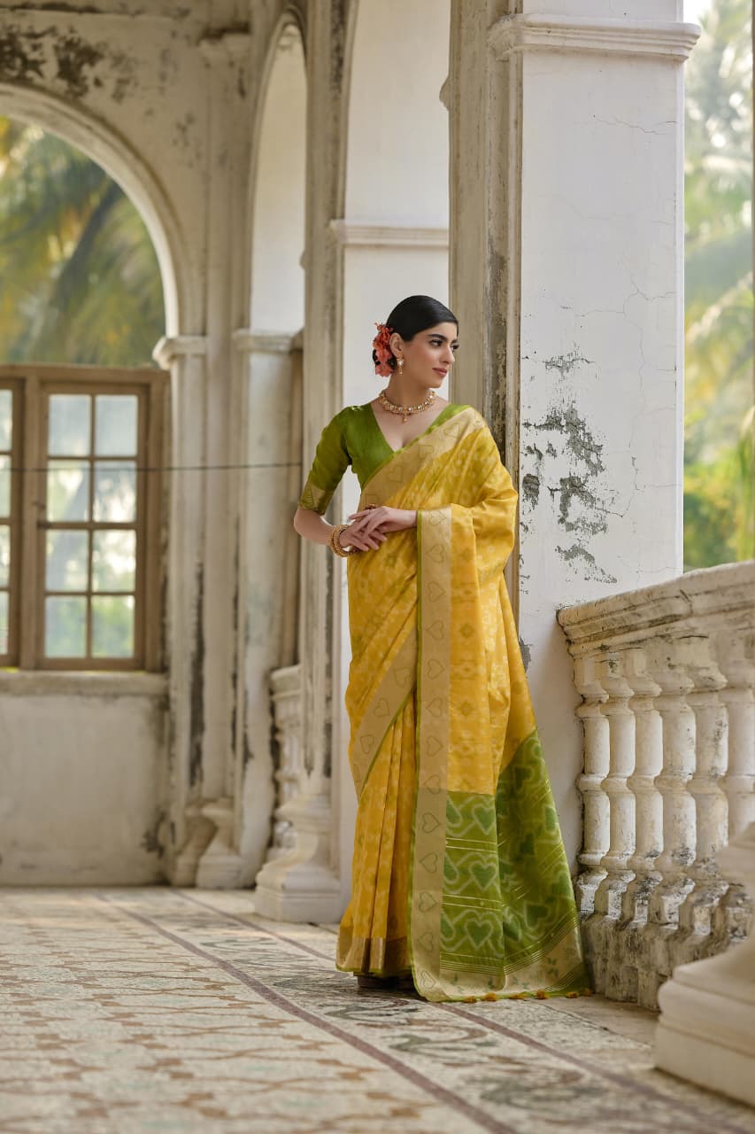 Soft Desi Raw Silk saree with pochampali ikkat concept Weaving saree