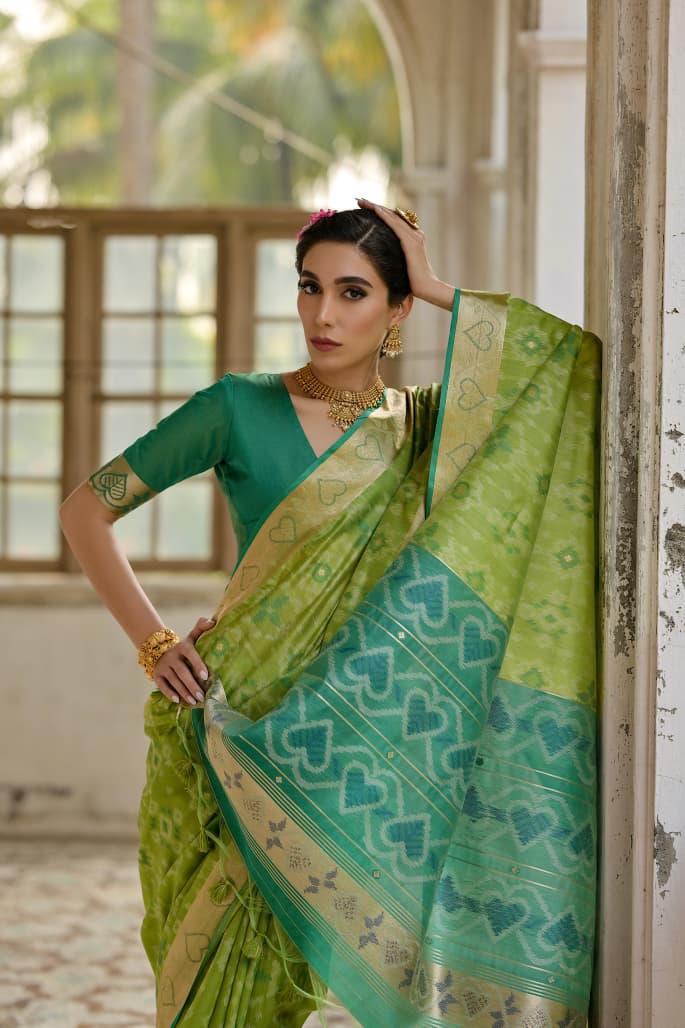Soft Desi Raw Silk saree with pochampali ikkat concept Weaving saree