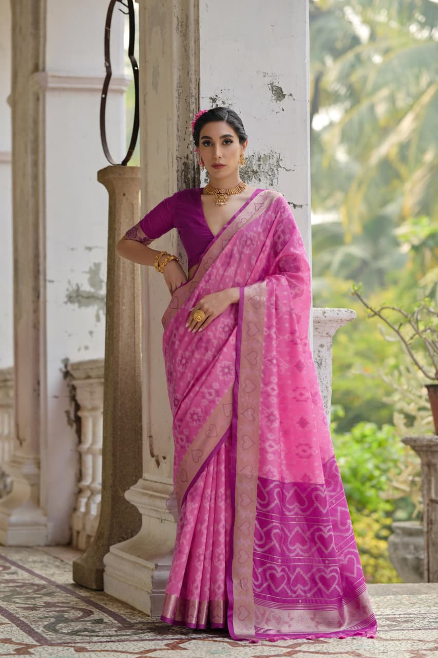Soft Desi Raw Silk saree with pochampali ikkat concept Weaving saree