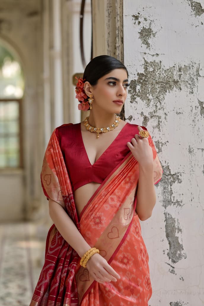 Soft Desi Raw Silk saree with pochampali ikkat concept Weaving saree