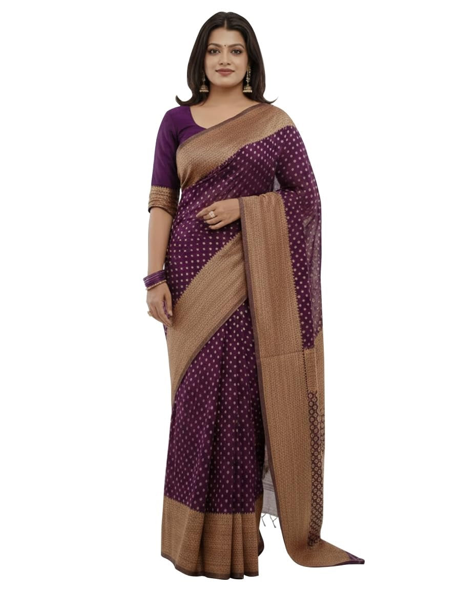 Silk Saree from the this store is adorned with beautiful Zari work in form of traditional motifs.
