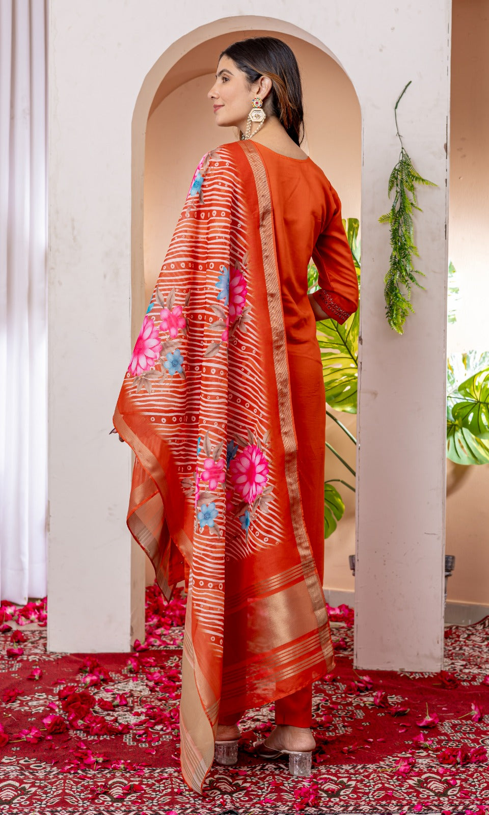Elegant Silk Straight Pant-Suit Sets in Three Royal Shades Adorned with Exquisite Hand-Embroidered Necklines ✨
