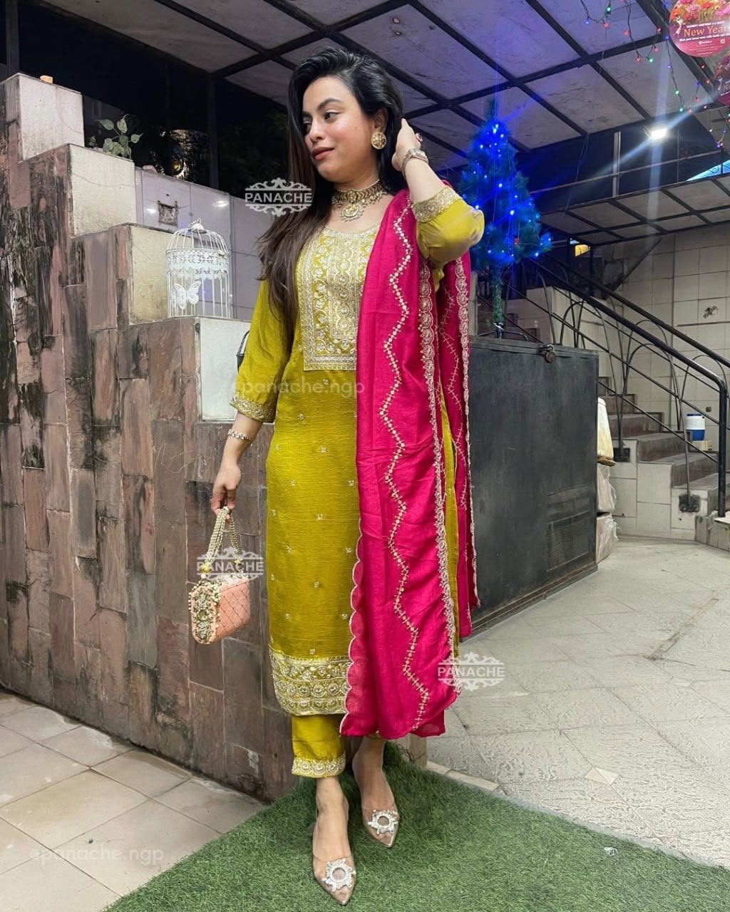 NEW  colour 3-pair Suit Set you've described seems to be a party wear outfit made from have pure chinon  fabric with  sequence  embroidery work .