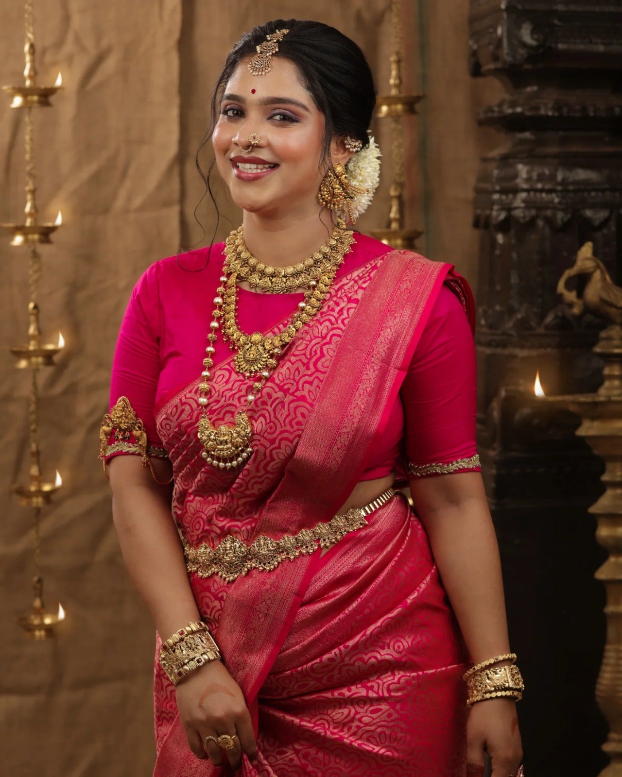 Silk Saree from the this store is adorned with beautiful Zari work in form of traditional motifs.