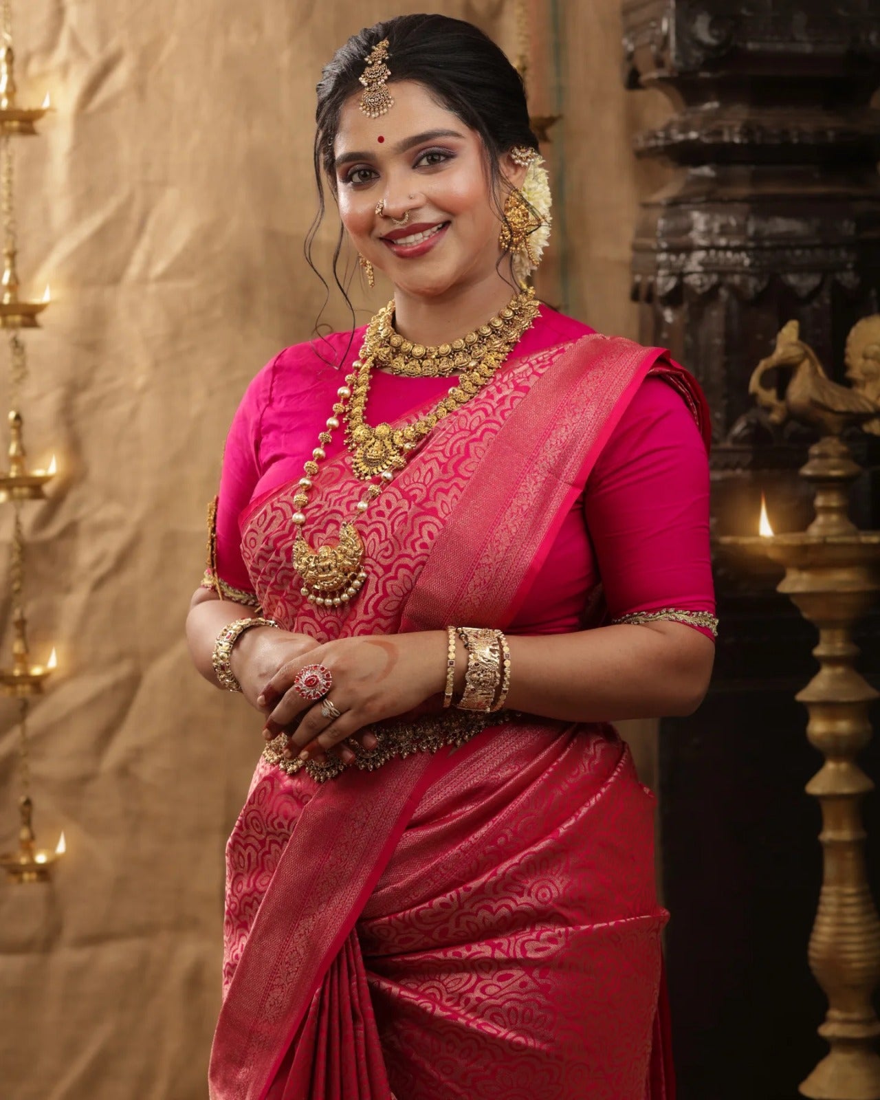 Silk Saree from the this store is adorned with beautiful Zari work in form of traditional motifs.