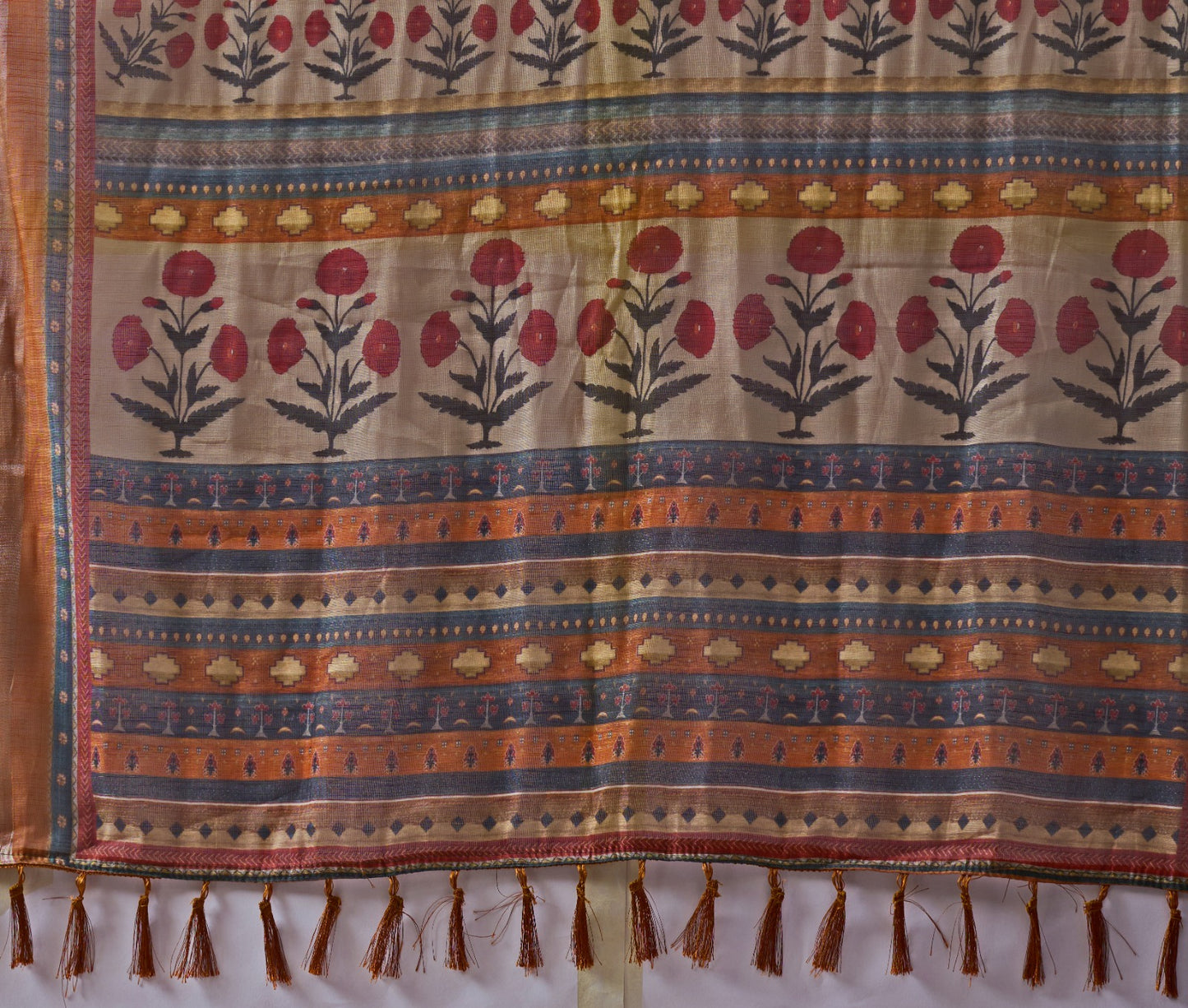 Contemporary Earthy-Toned Blue Traditional Printed Saree